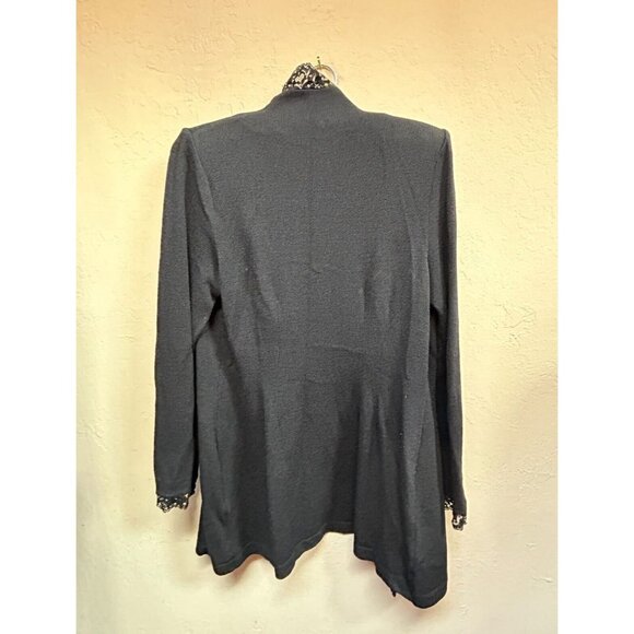 St. John Evening Marie Gray Womens Black Knit Cardigan Sweater Lace Trim Size 4 - Picture 2 of 7
